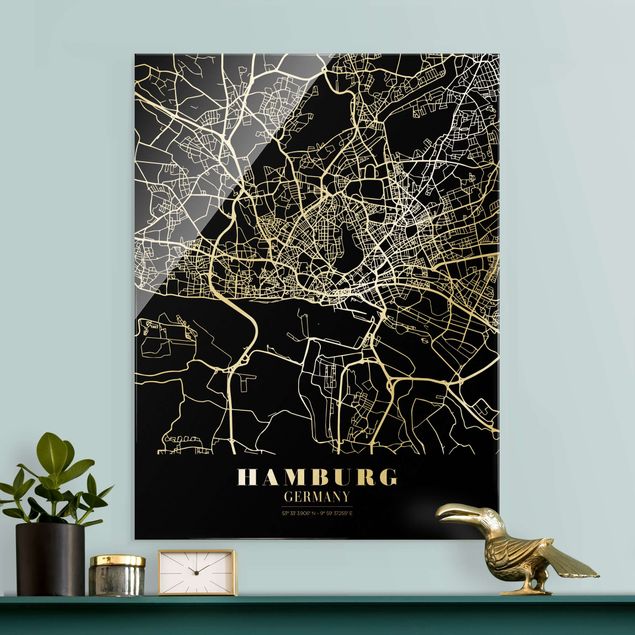 Obrazy na szkle Hamburg Mapa miasta Hamburg - Klasyczna czerń