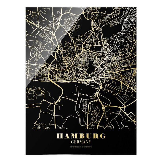 Obrazy na szkle mapy Mapa miasta Hamburg - Klasyczna czerń
