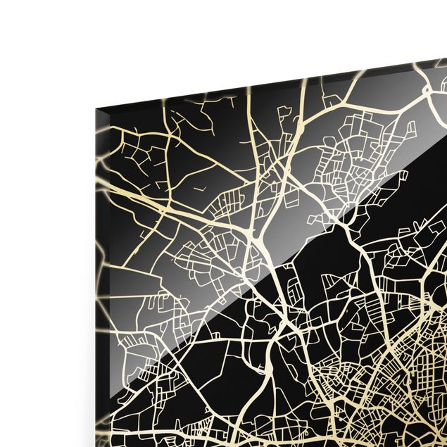 Obrazy na szkle powiedzenia Mapa miasta Hamburg - Klasyczna czerń