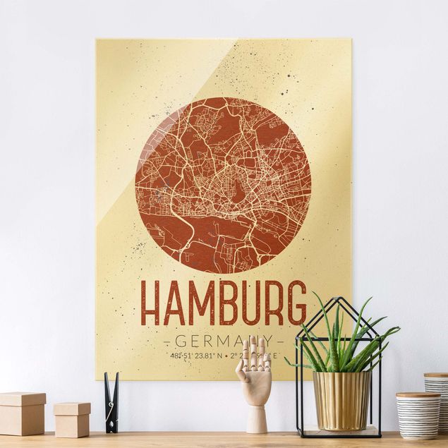 Obrazy na szkle Hamburg Mapa miasta Hamburg - Retro