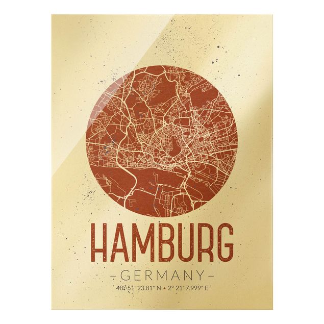 Obrazy na szkle powiedzenia Mapa miasta Hamburg - Retro