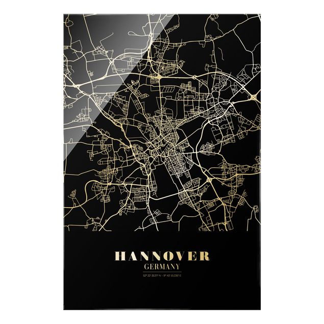 Obraz na szkle - Mapa miasta Hanower - Klasyczna czerń