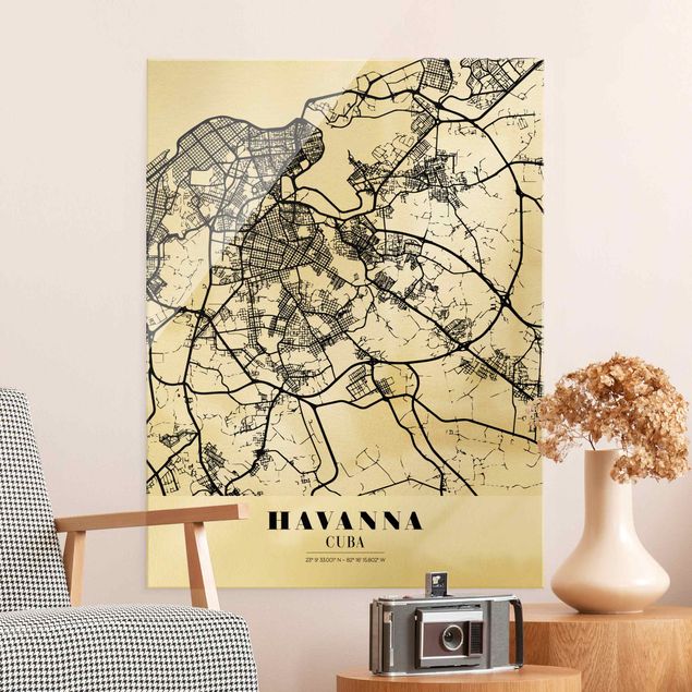 Obrazy na szkle portret Mapa miasta Hawana - Klasyczna