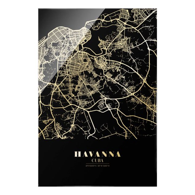 Obrazy do salonu Mapa miasta Havana - Klasyczna czerń