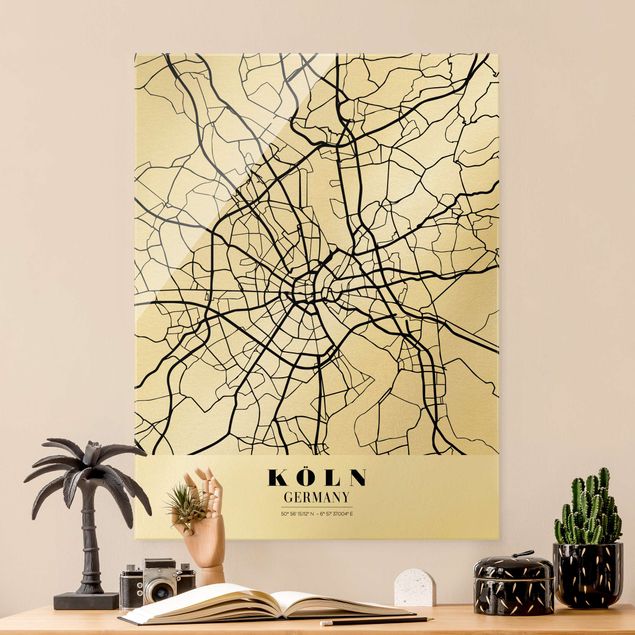 Obrazy na szkle portret Mapa miasta Kolonia - Klasyczna