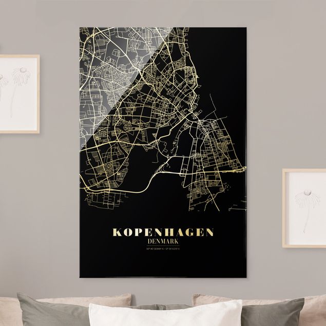 Obrazy na szkle portret Mapa miasta Kopenhaga - Klasyczna czerń