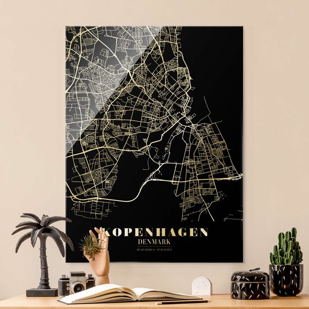 Obraz na szkle - Mapa miasta Kopenhaga - Klasyczna czerń