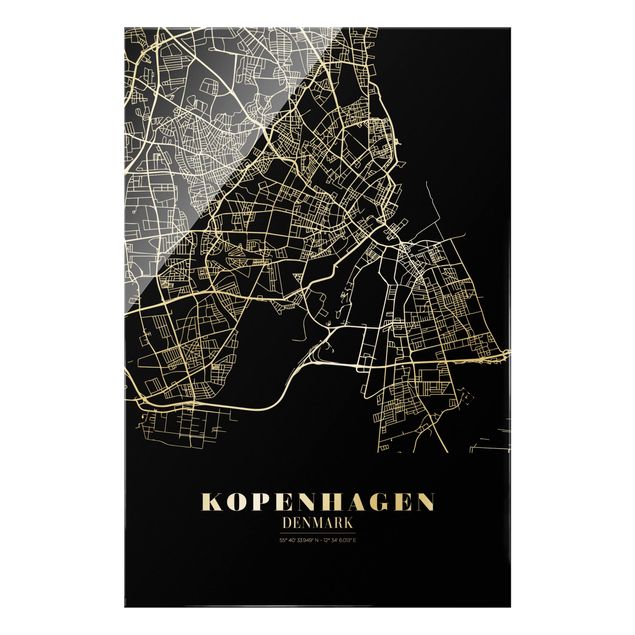 Obrazy do salonu Mapa miasta Kopenhaga - Klasyczna czerń