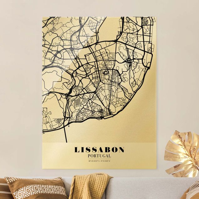 Obrazy na szkle portret City Map Lisbon - Klasyczna