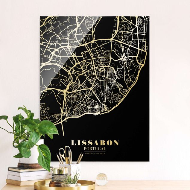 Dekoracja do kuchni Mapa miasta Lisbon - Klasyczna Black