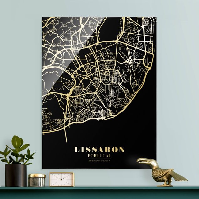 Obrazy na szkle portret Mapa miasta Lisbon - Klasyczna Black