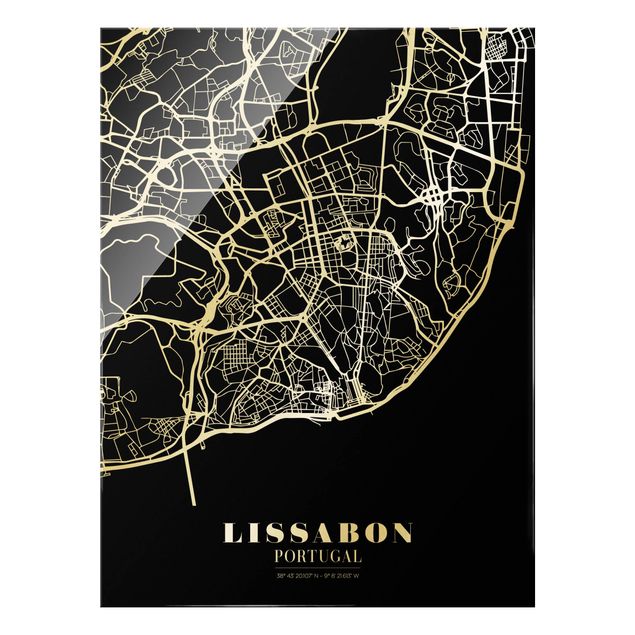 Obrazy do salonu Mapa miasta Lisbon - Klasyczna Black