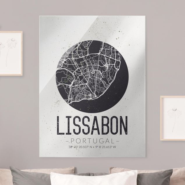 Obrazy na szkle portret Mapa miasta Lizbona - Retro