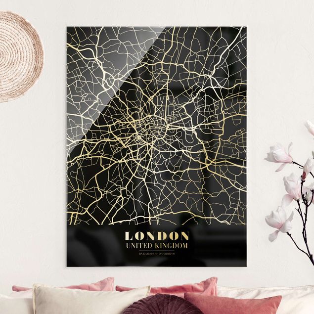 Obrazy na szkle architektura i horyzont Mapa miasta London - Klasyczna Black