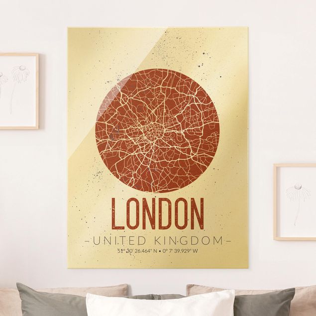 Obrazy na szkle Londyn Mapa miasta Londyn - Retro
