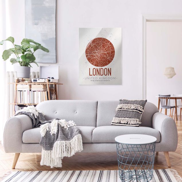 Obrazy na szkle portret Mapa miasta Londyn - Retro