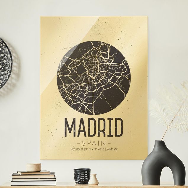 Obrazy na szkle portret Mapa miasta Madryt - Retro