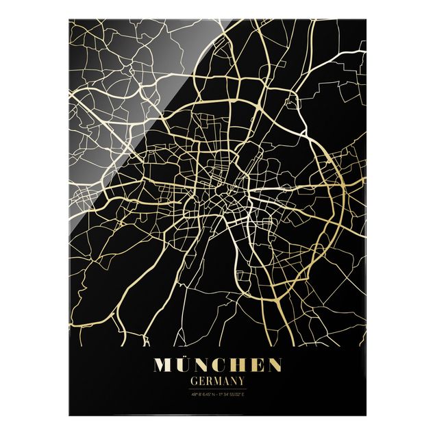 Obraz na szkle - Mapa miasta Monachium - Klasyczna czerń