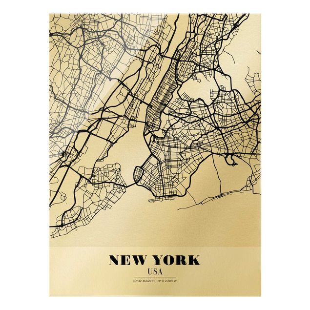 Obrazy na szkle mapy Mapa miasta Nowy Jork - Klasyczna