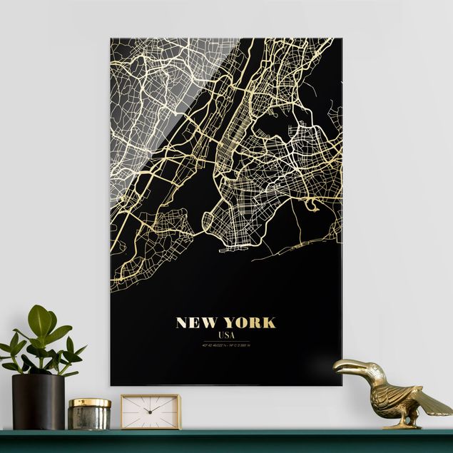 Obrazy na szkle architektura i horyzont Mapa miasta Nowy Jork - Klasyczna czerń
