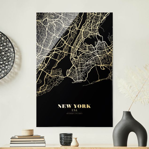 Obrazy na szkle Nowy Jork Mapa miasta Nowy Jork - Klasyczna czerń