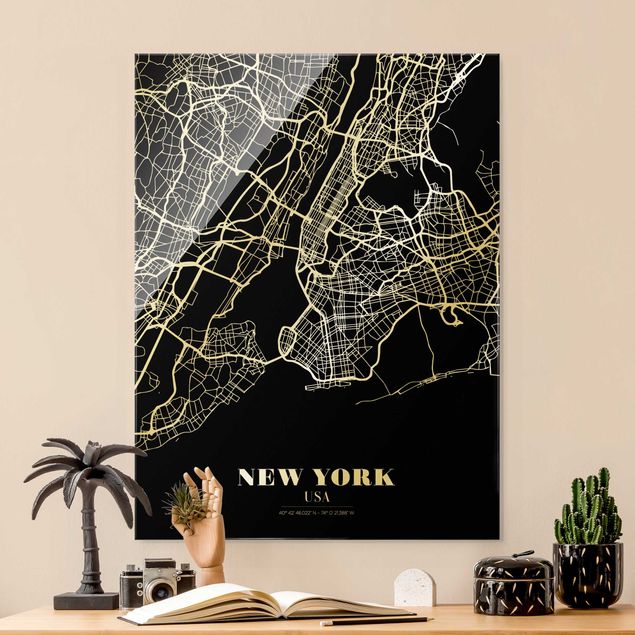 Obraz na szkle - Mapa miasta Nowy Jork - Klasyczna czerń