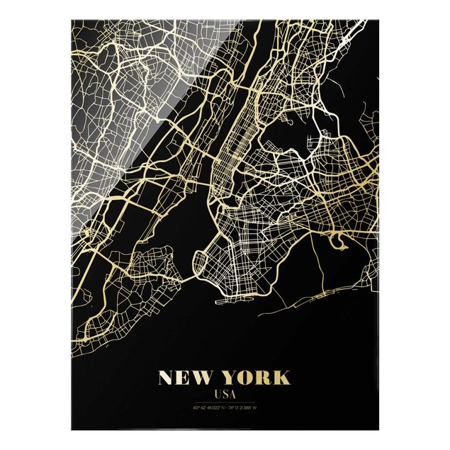 Obraz na szkle - Mapa miasta Nowy Jork - Klasyczna czerń