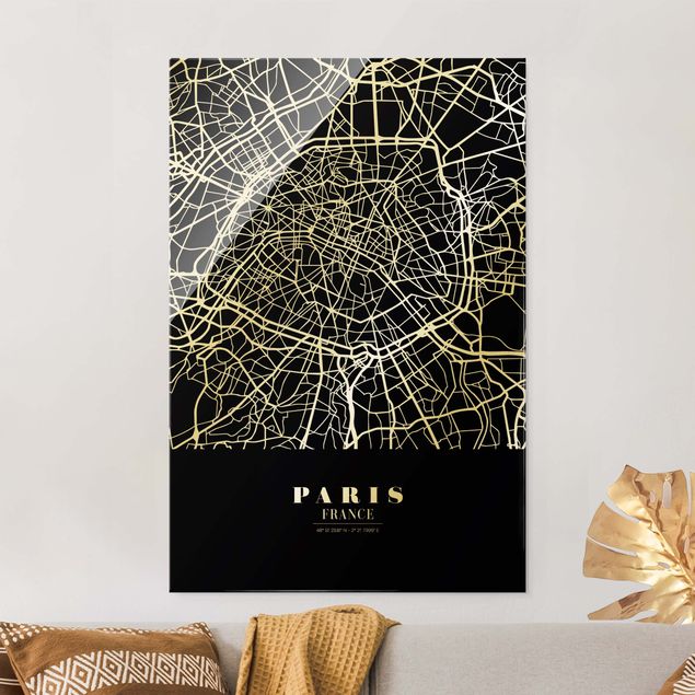 Obrazy na szkle architektura i horyzont Mapa miasta Paris - Klasyczna Black