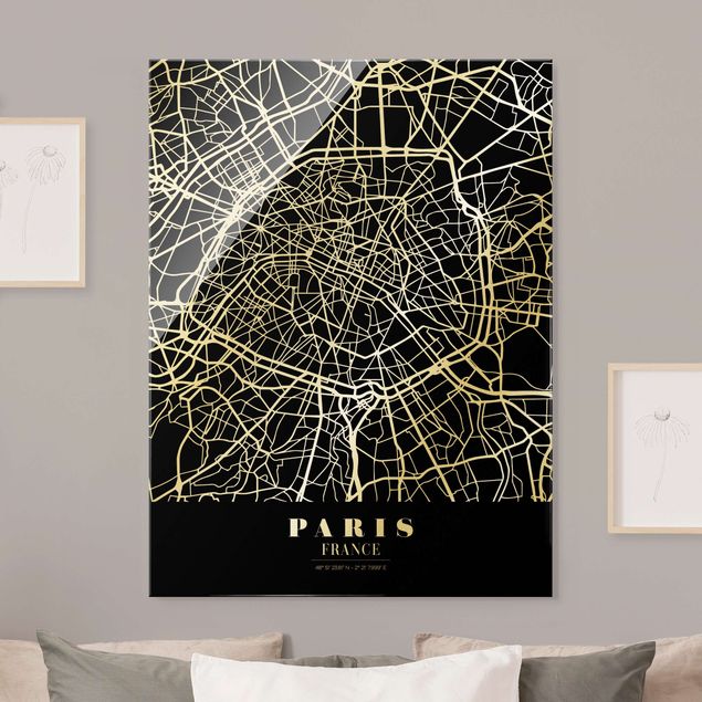 Obraz na szkle - Mapa miasta Paris - Klasyczna Black