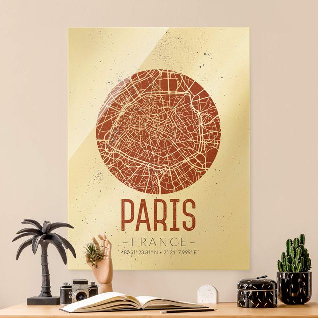 Obrazy na szkle Paryż Mapa miasta Paryż - Retro