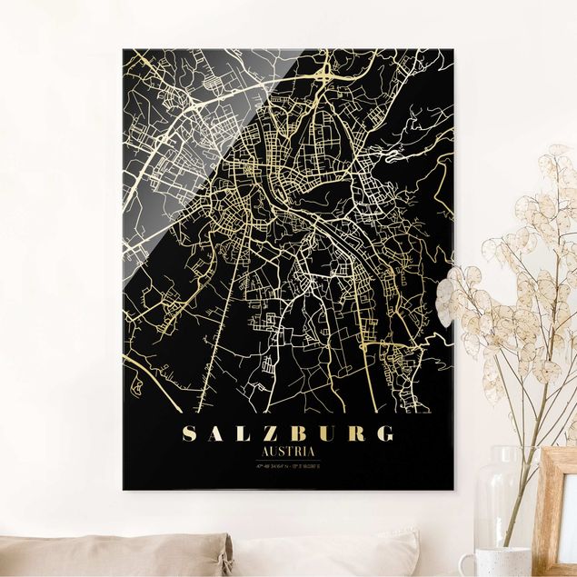 Dekoracja do kuchni Mapa miasta Salzburg - Klasyczna czerń
