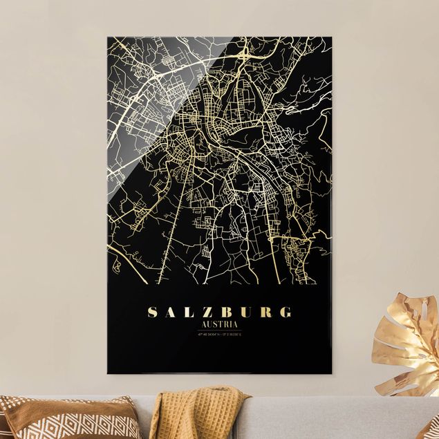 Obrazy na szkle portret Mapa miasta Salzburg - Klasyczna czerń