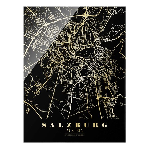 Obrazy do salonu Mapa miasta Salzburg - Klasyczna czerń