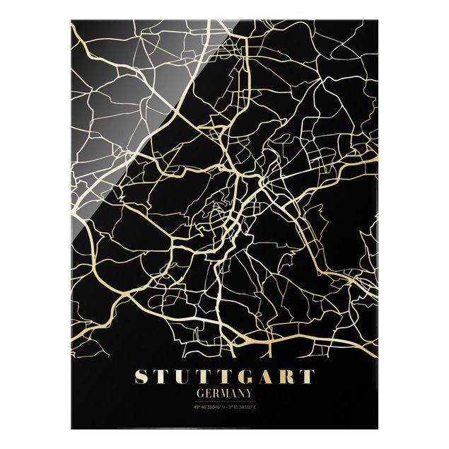 Obraz na szkle - Mapa miasta Stuttgart - Klasyczna czerń