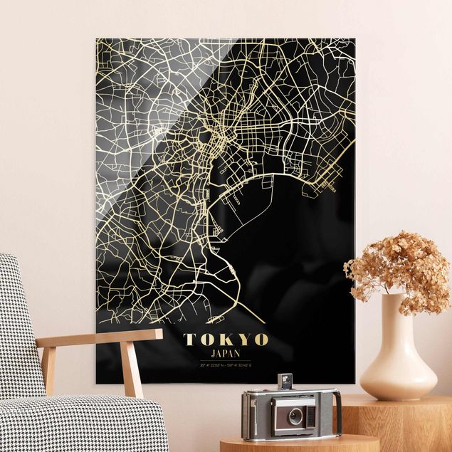Obraz na szkle - Mapa miasta Tokyo - Klasyczna Black