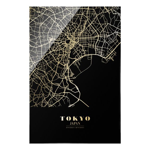 Obrazy na szkle mapy Mapa miasta Tokyo - Klasyczna Black