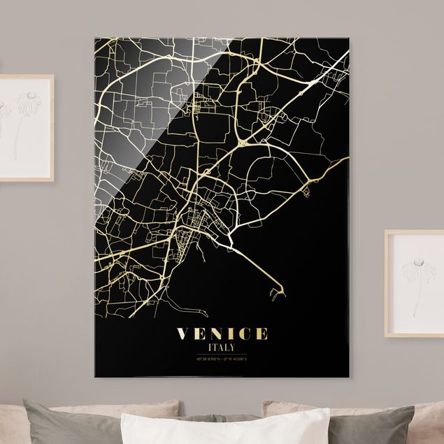 Obrazy na szkle portret Mapa miasta Venice - Klasyczna Black