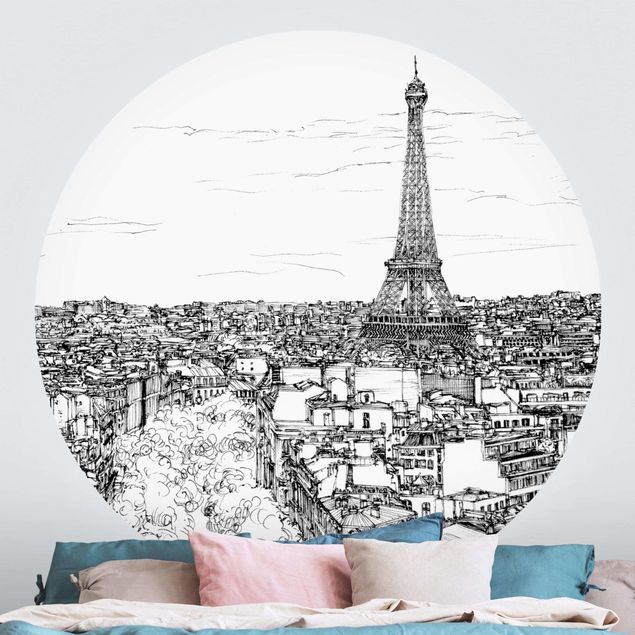 Okrągła tapeta samoprzylepna - Studium miasta - Paryż