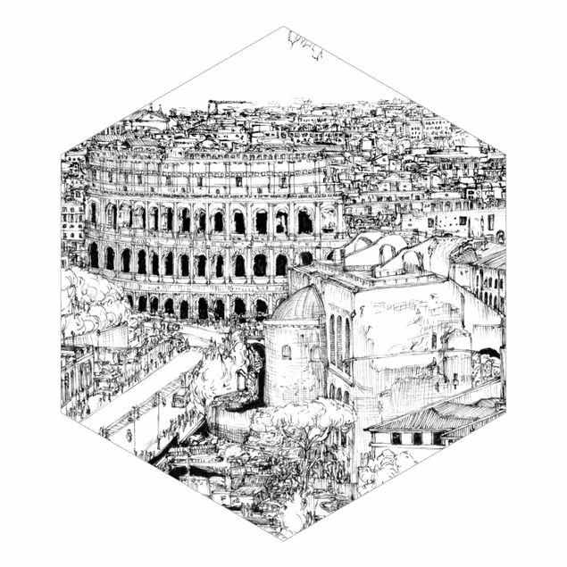 Sześciokątna tapeta samoprzylepna - Studium miasta - Rzym