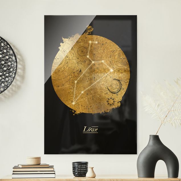 Obrazy na szkle portret Znak zodiaku Lew Szare złoto