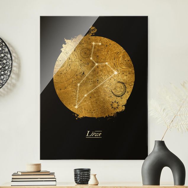 Obraz na szkle - Znak zodiaku Lew Szare złoto