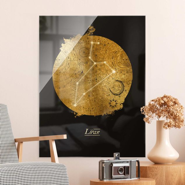 Obraz na szkle - Znak zodiaku Lew Szare złoto