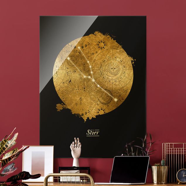 Obraz na szkle - Znak zodiaku Taurus Szare złoto