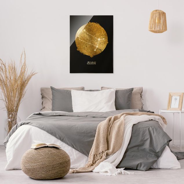 Obraz na szkle - Znak zodiaku Gemini Szare złoto