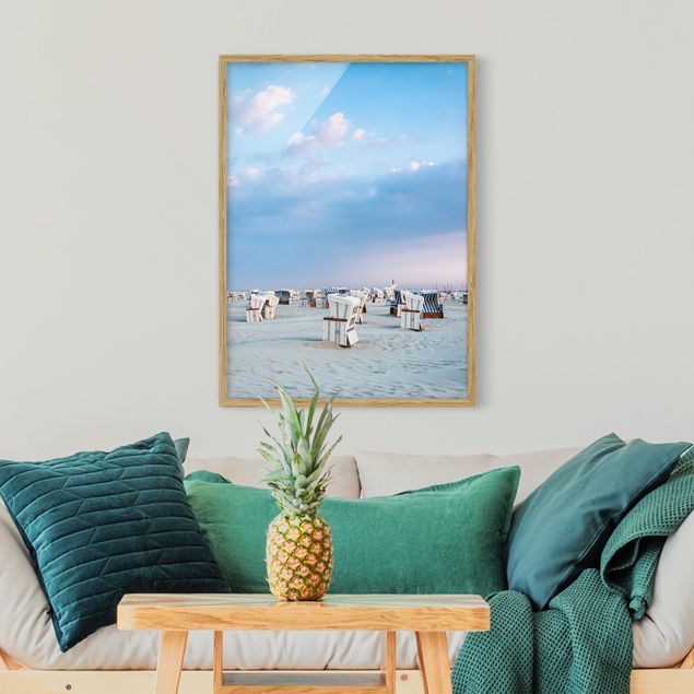Obrazy w ramie krajobraz Krzesła plażowe nad Morzem Północnym