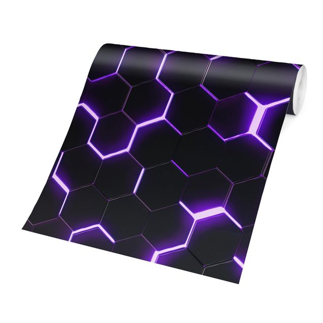 Fototapety Structured Hexagons With Neon Light In Purple