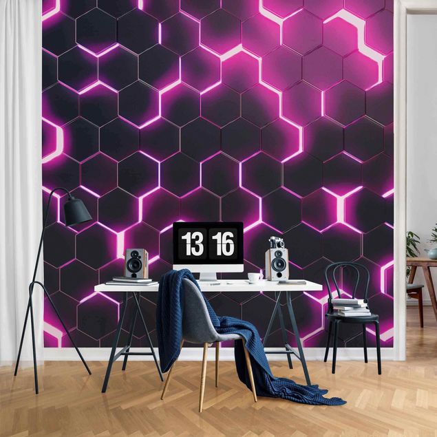 Tapety Structured Hexagons With Neon Light In Pink
