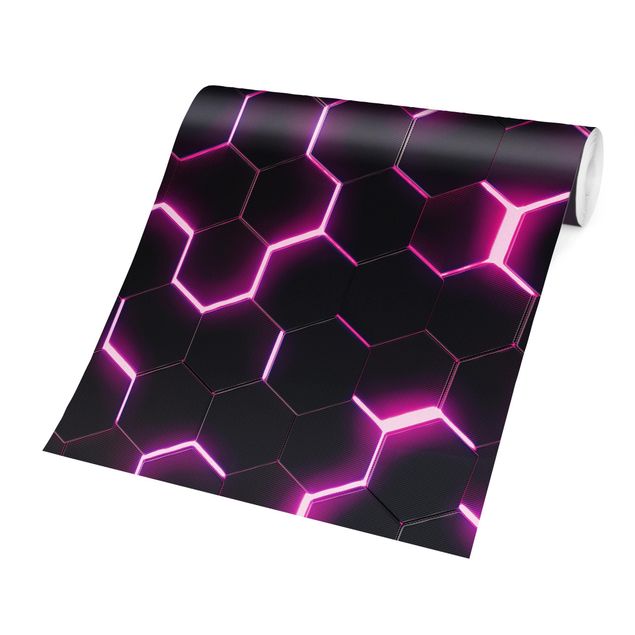 Fototapety Structured Hexagons With Neon Light In Pink