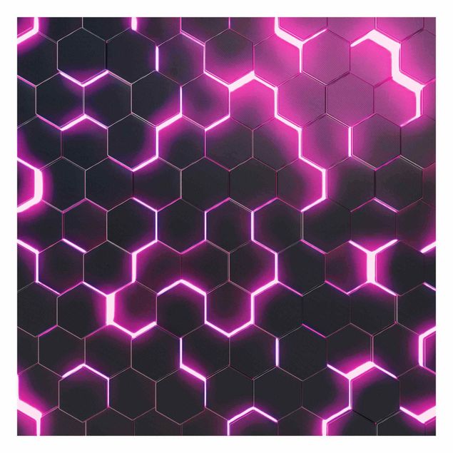 Fototapeta - Structured Hexagons With Neon Light In Pink