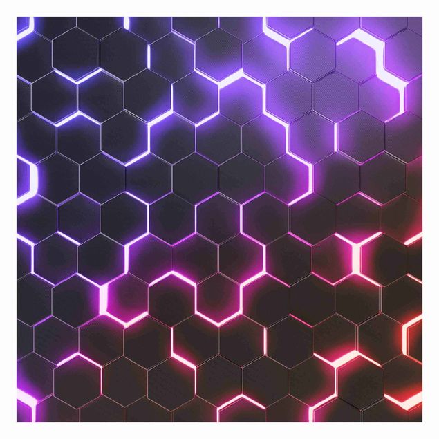 Fototapeta - Structured Hexagons With Neon Light In Pink And Purple